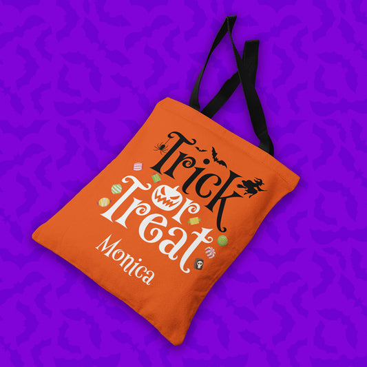 Large Trick or Treat - Orange Halloween Tote Bag